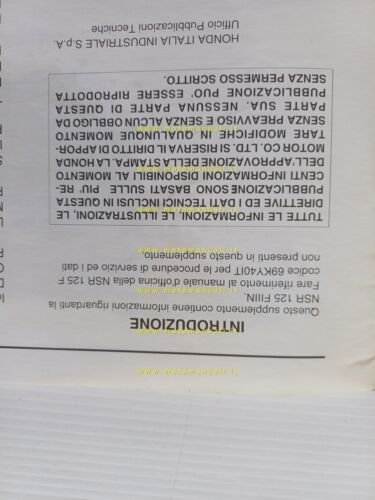 Honda NSR 125 F 1992 aggiornamento SUPPLEMENTO manuale officina originale