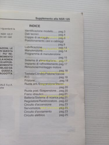 Honda NSR 125 F 1992 aggiornamento SUPPLEMENTO manuale officina originale