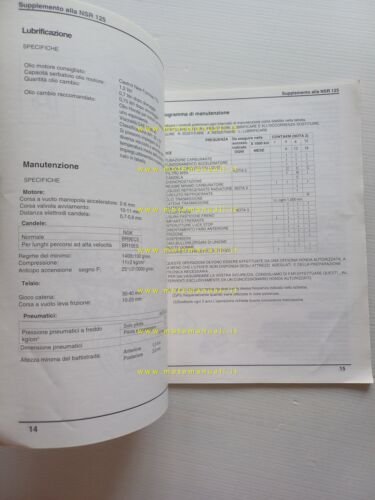 Honda NSR 125 F 1992 aggiornamento SUPPLEMENTO manuale officina originale