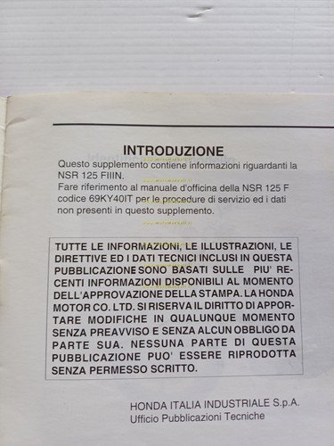 Honda NSR 125 F III N Raiden VARIANTI 1992 manuale …