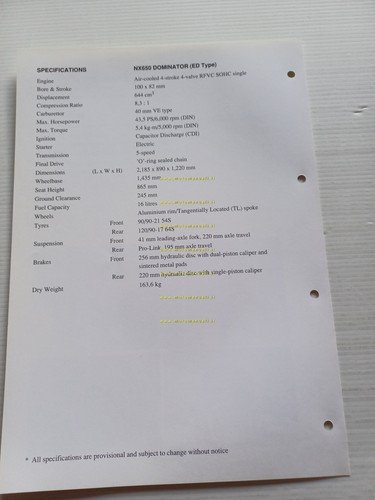 Honda NX 650 Dominator 1992 presentazione scheda tecnica x rete …