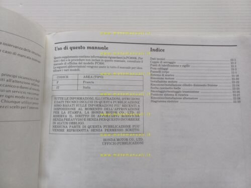 Honda PC 800 1989 aggiornamento SUPPLEMENTO manuale officina originale