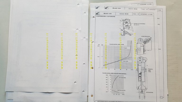 HONDA RVF 750 RC 45 1994 opuscolo aggiornamento per meccanici …