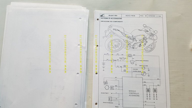 HONDA RVF 750 RC 45 1994 opuscolo aggiornamento per meccanici …