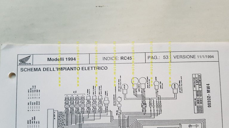 HONDA RVF 750 RC 45 1994 opuscolo aggiornamento per meccanici …