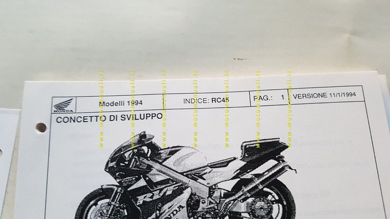 HONDA RVF 750 RC 45 1994 opuscolo aggiornamento per meccanici …