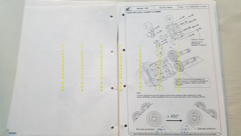 HONDA RVF 750 RC 45 1994 opuscolo aggiornamento per meccanici …