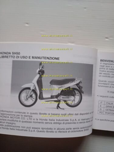 Honda SH 50 1997 manuale uso manutenzione libretto istruzioni italiano …