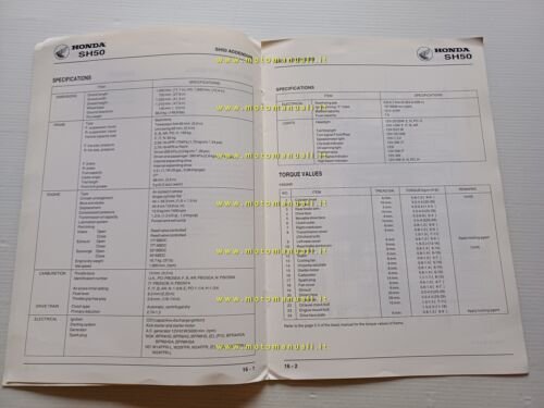 Honda SH 50 VARIANTI manuale officina originale