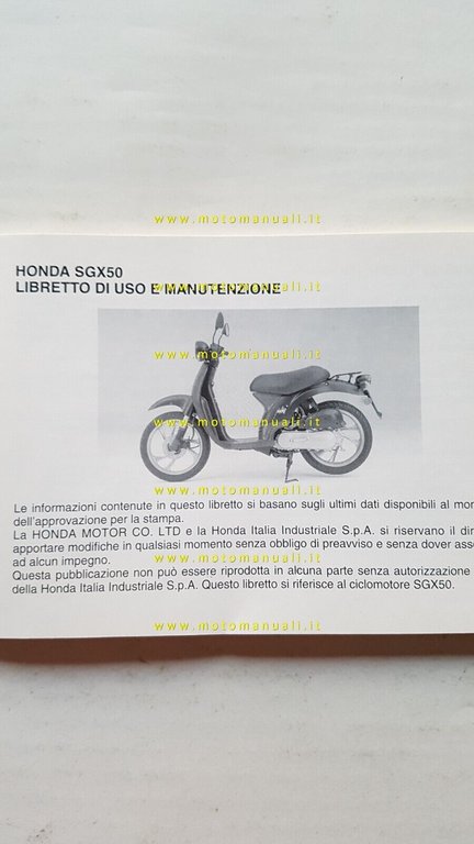 Honda Sky SGX 50 1997 manuale uso manutenzione libretto originale …