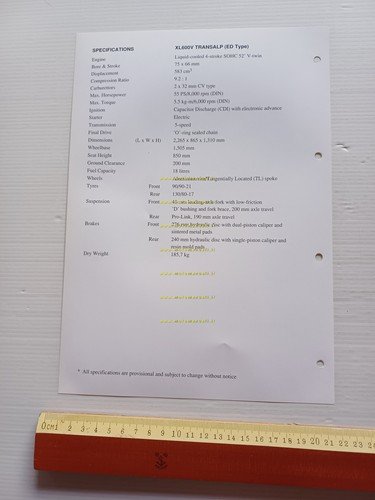 Honda Transalp 1992 presentazione scheda tecnica per la rete vendita …