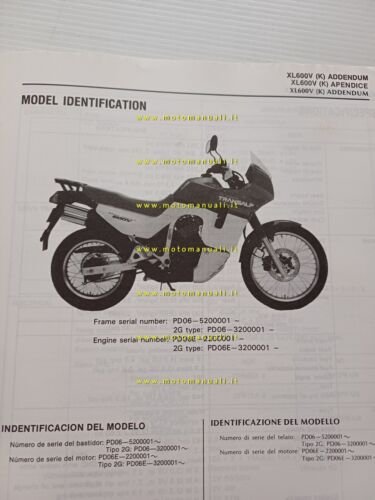 Honda Transalp XL 600 V VARIANTI 1988 manuale officina ITALIANO …