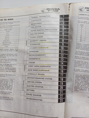 Honda VF 1000 F 1984 manuale officina originale