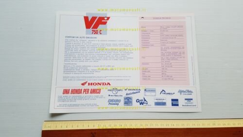 Honda VF 750 C Custom 1989 depliant italiano originale