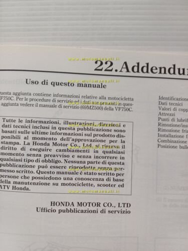 Honda VF 750 C VARIANTI 1994 manuale officina ITALIANO originale