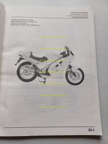 HONDA VFR 750 F 1988 SUPPLEMENTO AGGIORNAMENTO manuale officina originale