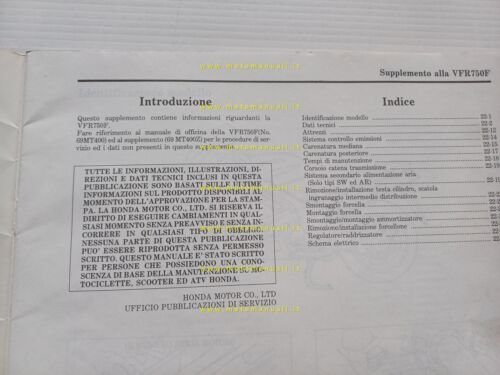 Honda VFR 750 F 1991 aggiornamento SUPPLEMENTO manuale officina originale