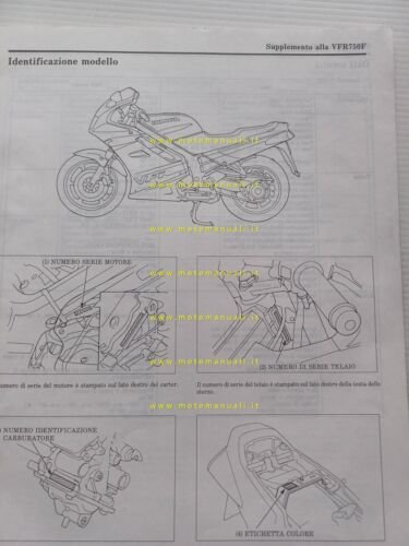 Honda VFR 750 F 1991 aggiornamento SUPPLEMENTO manuale officina originale