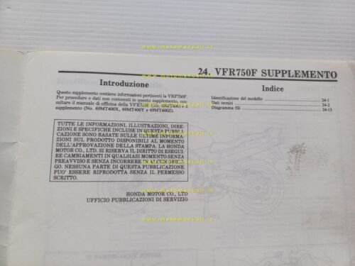 Honda VFR 750 F 1996 aggiornamento SUPPLEMENTO manuale officina originale