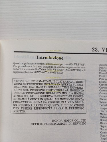Honda VFR 750 F VARIANTI 1993 manuale officina ITALIANO originale