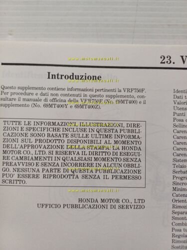 Honda VFR 750 F VARIANTI 1993 manuale officina ITALIANO originale