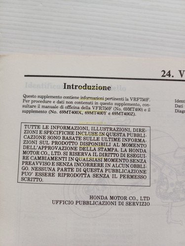 Honda VFR 750 F VARIANTI 1996 manuale officina ITALIANO originale