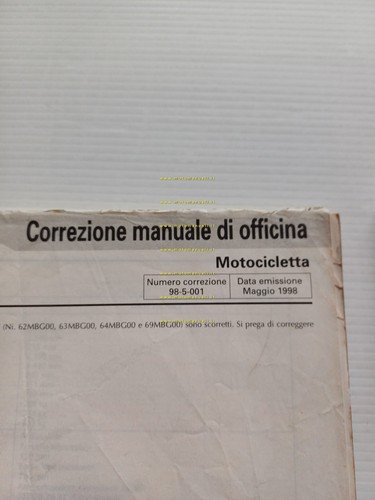 Honda VFR 800 F 1998 CORREZIONE manuale officina ITALIANO originale