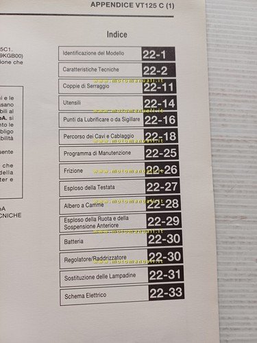 Honda VT 125 C1 VARIANTI 2000 manuale officina ITALIANO originale