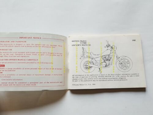 Honda VT 700 C Shadow 1985 manuale uso inglese originale …