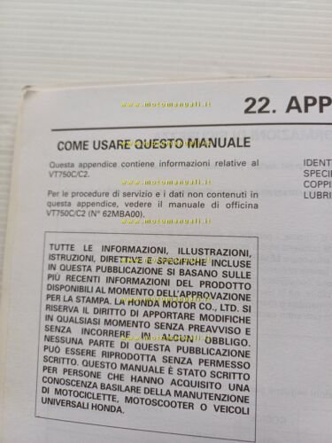 Honda VT 750 C-C2 VARIANTI 2000 manuale officina ITALIANO originale