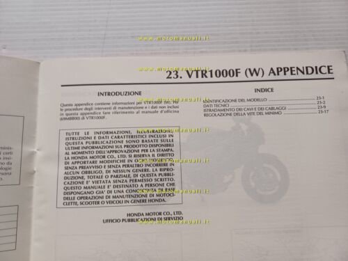 Honda VTR 1000 Firestorm VARIANTI 1997 manuale officina ITALIANO originale