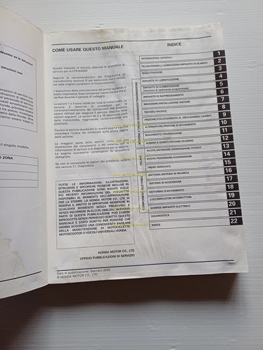 Honda VTR 1000 SP 2000 manuale officina riparazione italiano originale