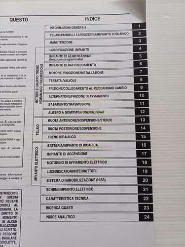 HONDA XL 1000 V VARADERO 2003 manuale officina originale italliano