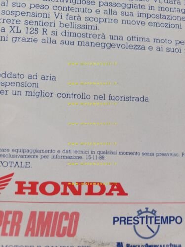Honda XL 125 R 1988-1989 depliant ITALIANO originale