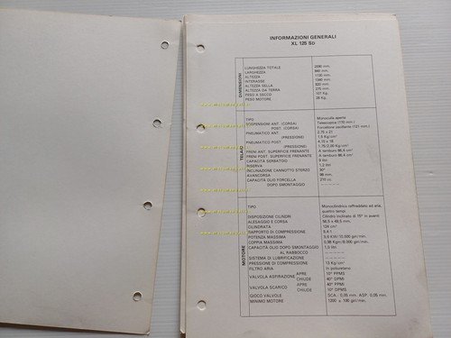 Honda XL 125 scheda informazioni tecniche manuale officina italiano originale