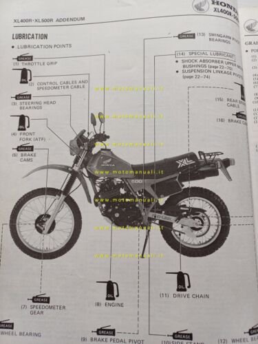 HONDA XL 400-500 1983 SUPPLEMENTO manuale officina originale