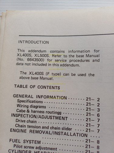 HONDA XL 400 S - XL 500 S 1981 SUPPLEMENTO …