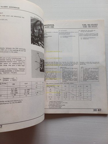 Honda XL 500 - 400 R 1982 aggiornamento SUPPLEMENTO manuale …