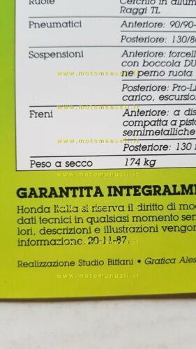 Honda XL 600 V Transalp 1987-88 depliant italiano originale moto …