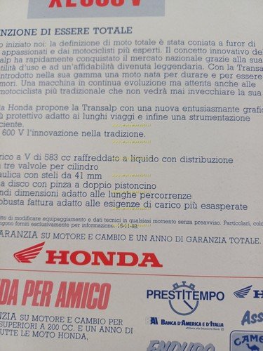 Honda XL 600 V Transalp 1989 depliant italiano originale