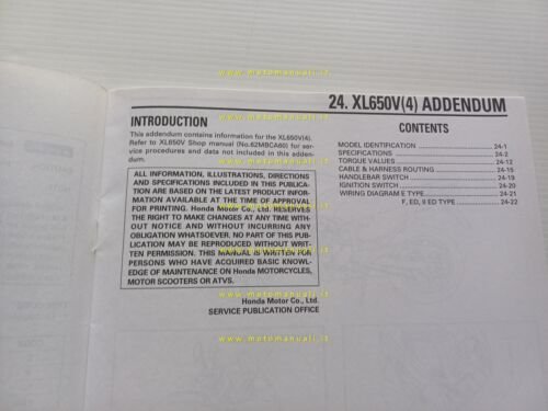 Honda XL 650V Transalp 2003 aggiornamento SUPPLEMENTO manuale officina originale