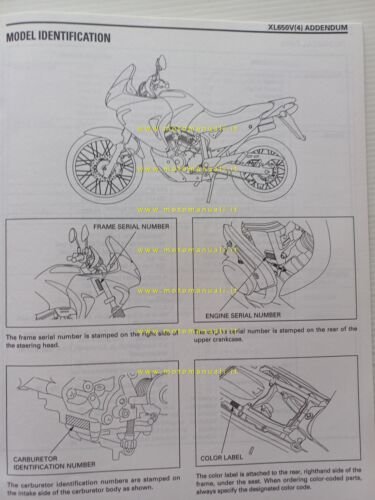 Honda XL 650V Transalp 2003 aggiornamento SUPPLEMENTO manuale officina originale
