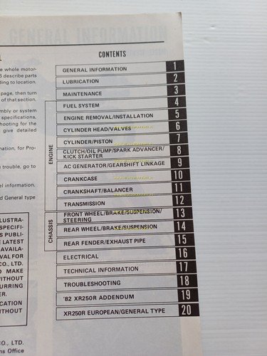 HONDA XR 250 R 1981-82 manuale officina INGLESE originale