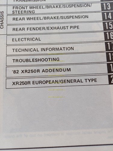 HONDA XR 250 R 1981-82 manuale officina INGLESE originale