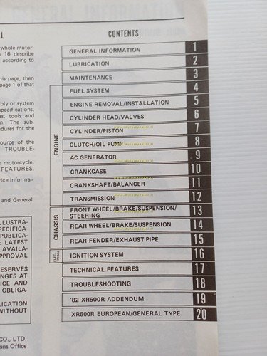 HONDA XR 500 R 1981-82 manuale officina INGLESE originale