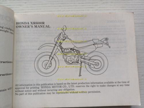 Honda XR 600 R 1989 manuale uso manutenzione libretto istruzioni …