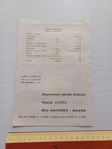 Horex Regina 250 depliant italiano originale anni 50