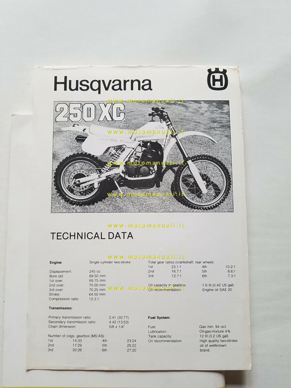 HUSQVARNA 250 XC 1982 manuale uso officina INGLESE moto originale