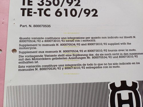 Husqvarna TE 350 1992 - TE-TC 610 1992 AGGIORNAMENTO Manuale …