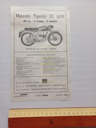 IMN Paperino 65 Sprint 1958 depliant italiano originale